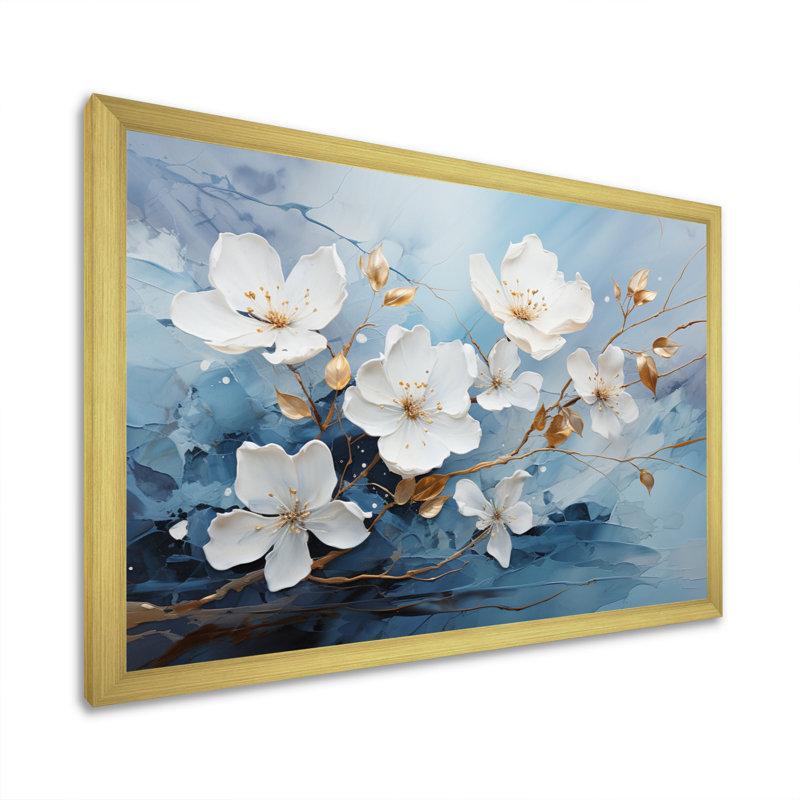 Abstract Nimbus Intense Flowers, reproduction d'art sur toile, H 16 po x l 32 po x P 1 po, Encadrement doré