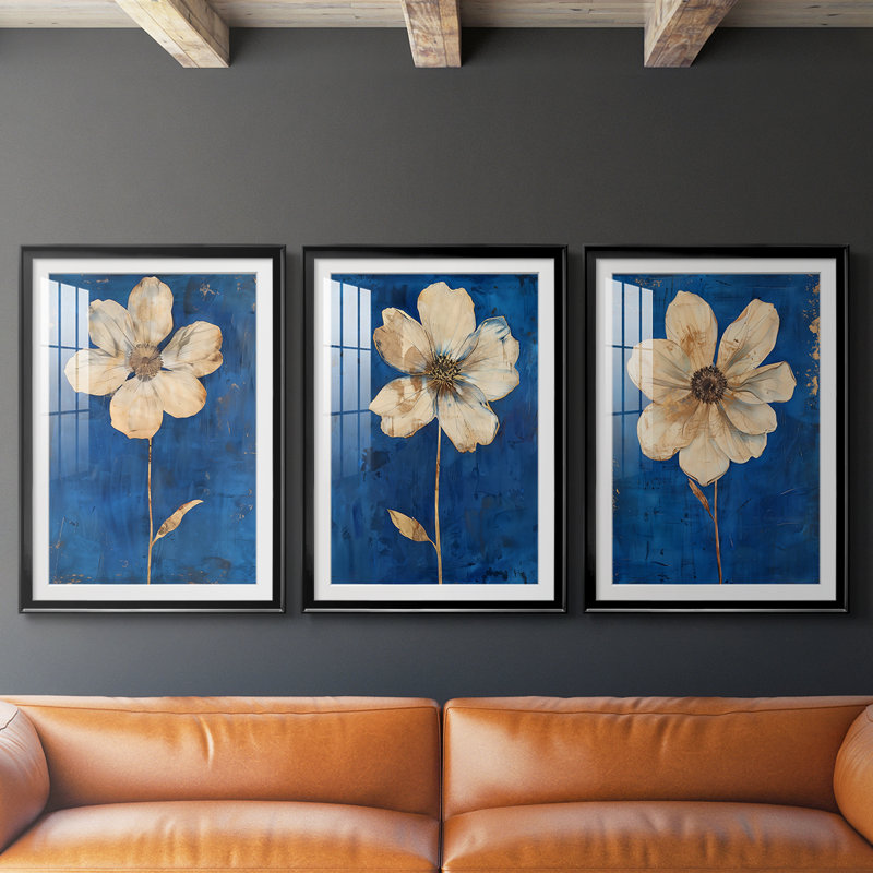 FLORAL Series Lxxvi - Impression sur mesure encadrée de qualité supérieure - 3 pièces, H 19 po x l 27 po