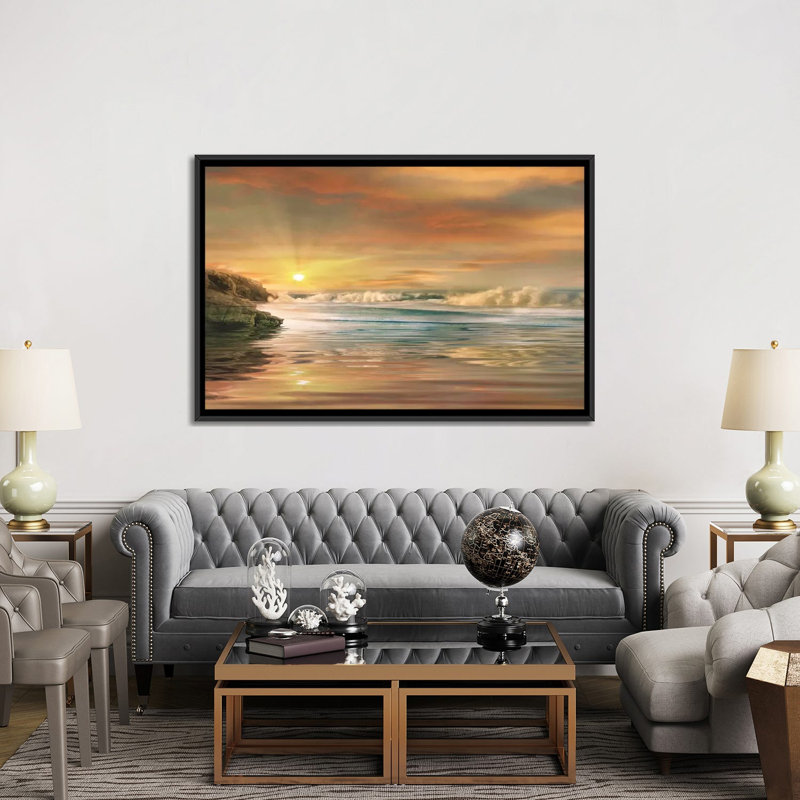 " Sundown " by Mike Calascibetta, 18" H x 26" W x 1.5" D, No Mat, Black Framed Canvas