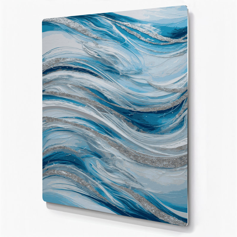Abstrait paysage 32, art mural en métal bleu, H 16 po x l 20 po
