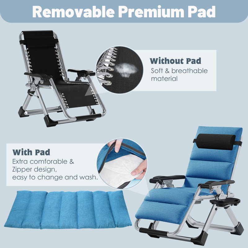 Daisie-Mae Multipurpose Folding Zero Gravity Chair with Removable Pad Indoor& Outdoor Reclining Chair 0°-170° Adjustable