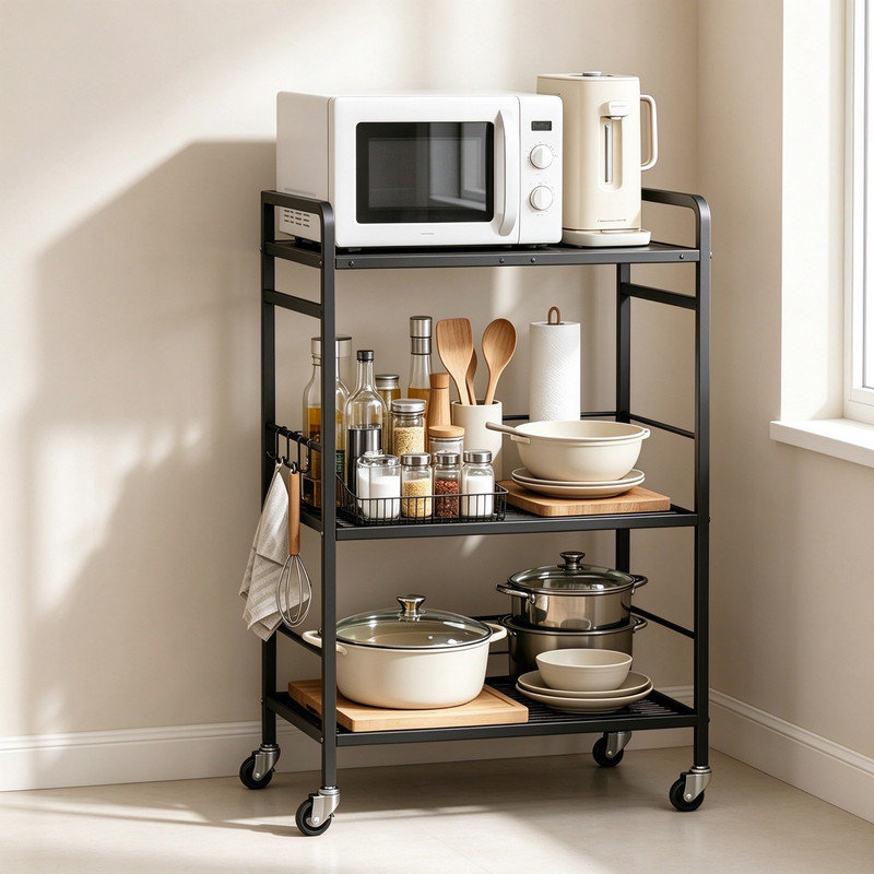 60 cm W Kitchen Cart with, Brown Panel