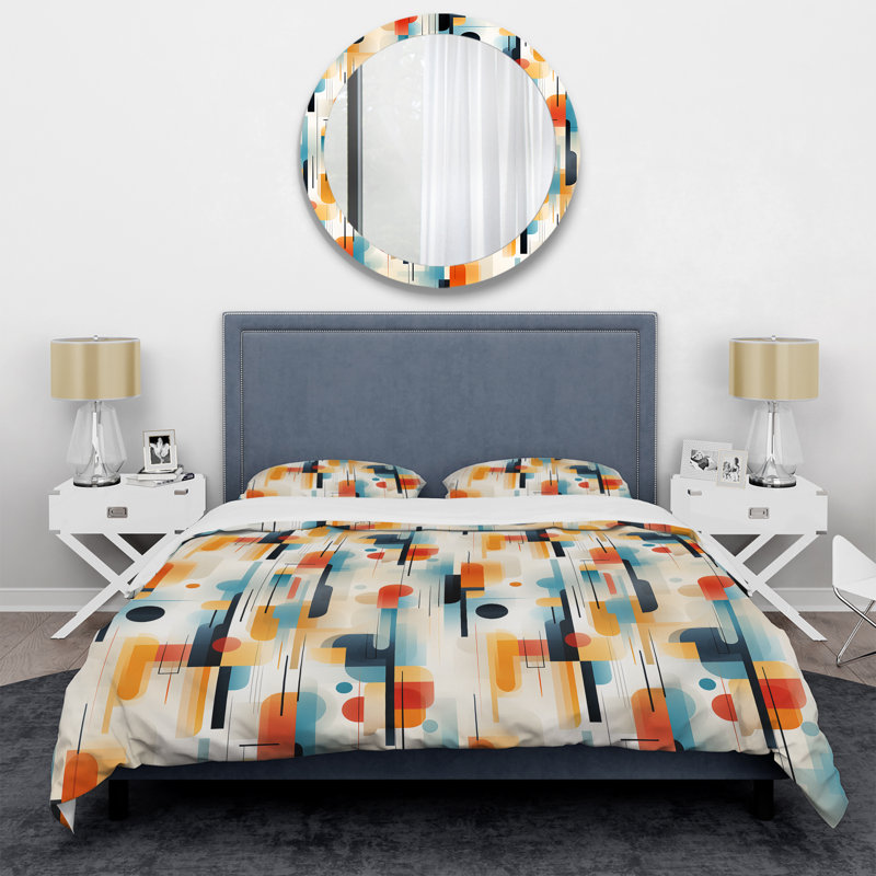 Ensemble de housse de couette géométrique Urban Abstraction I, Housse de couette pour grand lit et 2 taies décor