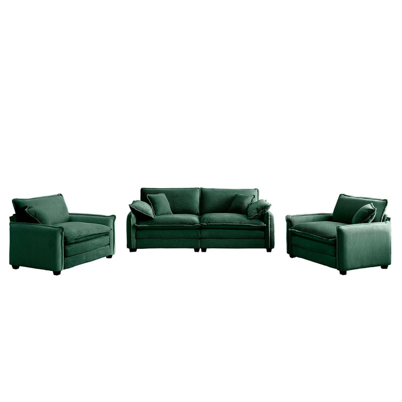 Ensemble de canapé luxueux et sophistiqué avec coussins et coussins moelleux pour le salon, Vert