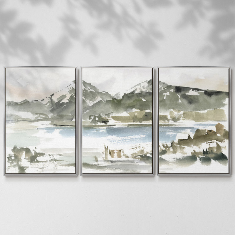 Étude de montagne enneigée I 3 pièces, H 24 po x l 48 po x P 2 po, Argent