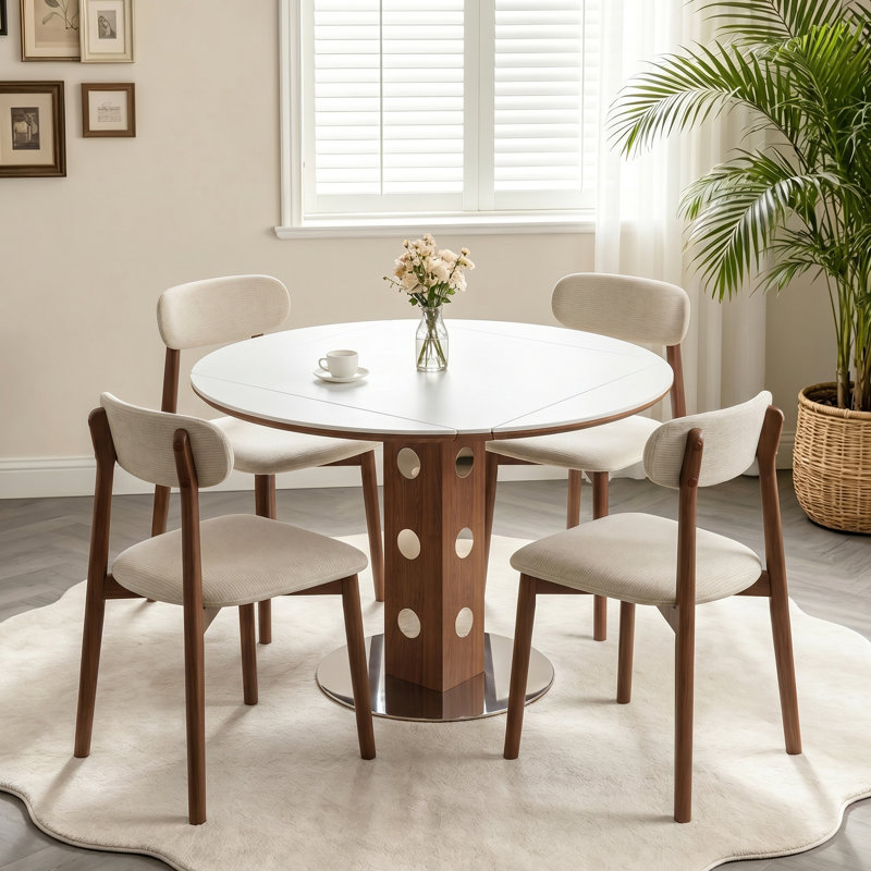 5-Piece 47.2" Round Extendable Dining Table Set
