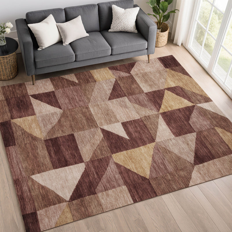 Tapis géométrique lavable à la machine de qualité supérieure Mayfield AMF2373, Bourgogne, 8 pi x 10 pi