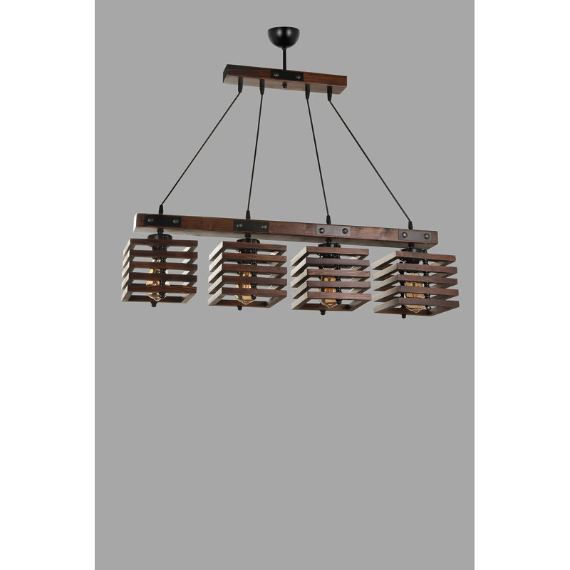 Luminaire suspendu carré pour îlot de cuisine à 4 lumières Kodi, Brun foncé