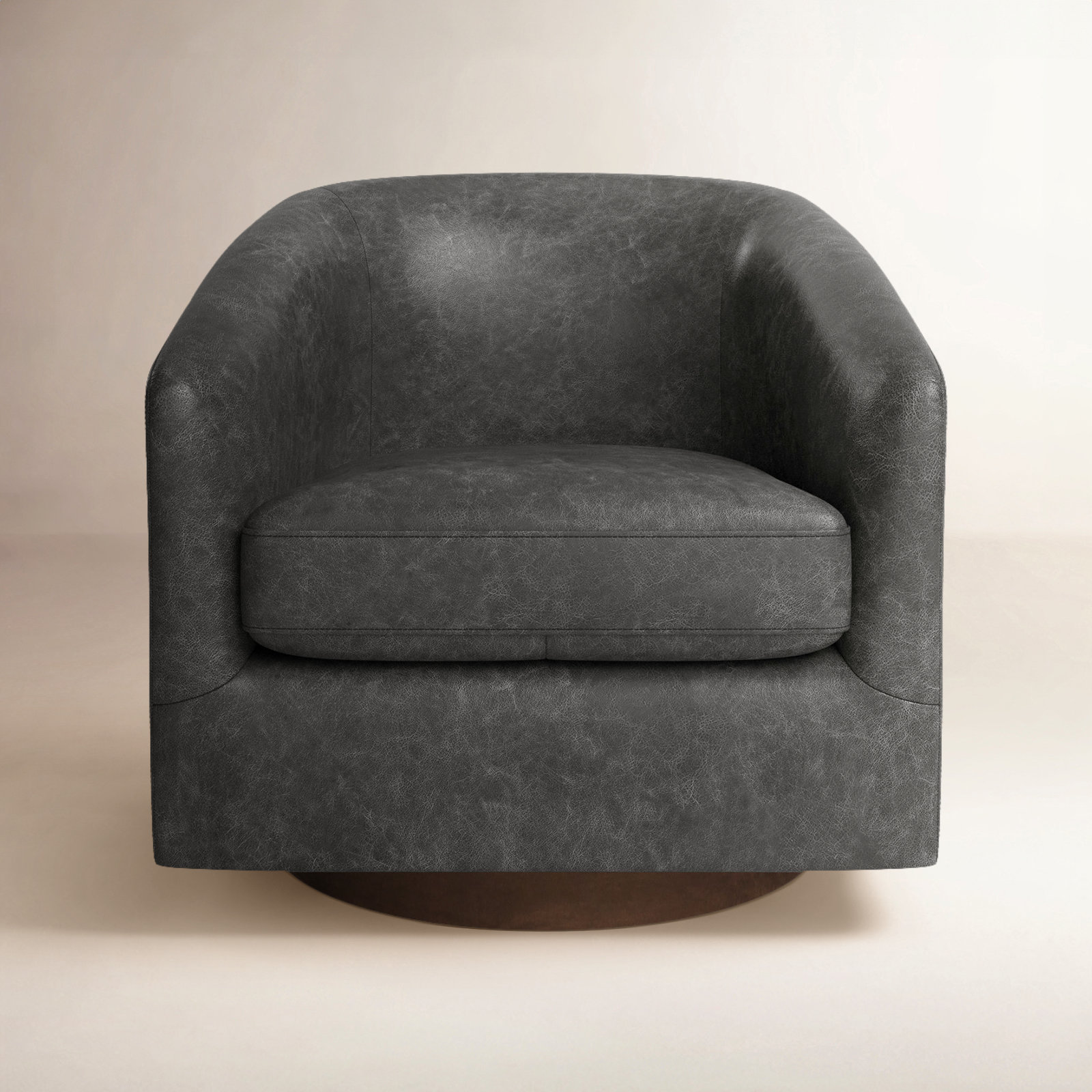 Bennett Genuine Leather Swivel Barrel Chair, Marseille Black Top Grain Leather