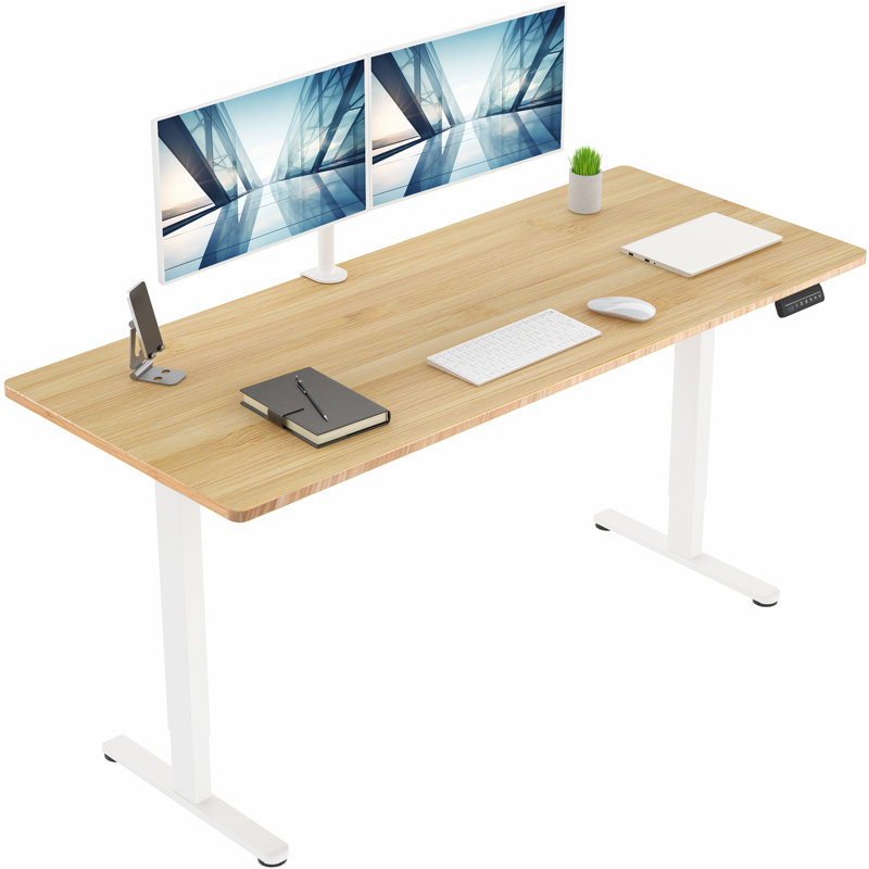 Bureau debout 71 po x 30 po Vivo Dual Motor, Bambou, Blanc