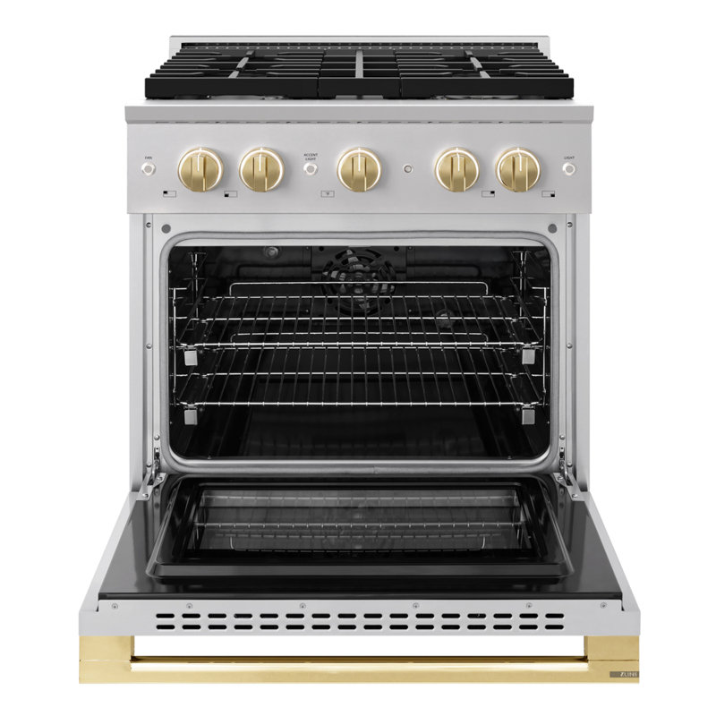 ZLINE Autograph 30 in. 4.2 cu. ft. Marino Dual Fuel Range in Black Stainless Steel & Bronze Accents