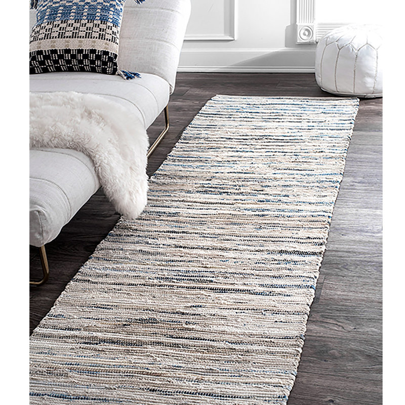Striped Cotton Hand Woven Area Rug, Runner 76 x 244cm