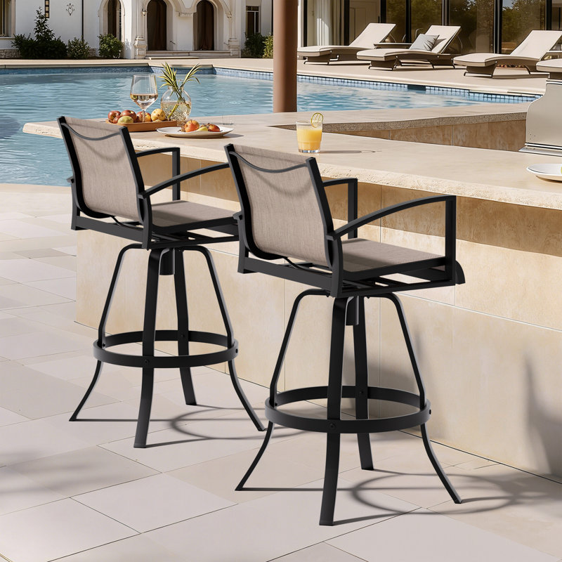 Tabouret de bar pivotant en aluminium avec dossier Sunbrella, Huître