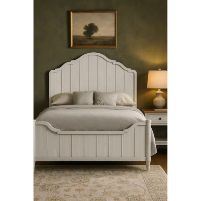 Lit double adolescent en placage de haute qualité avec finition en ciment, tête de lit de style planche et look classique, conception arquée, bois massif et matériau, largeur 56 po, hauteur 54 placages de placage, hauteur, 107 lb