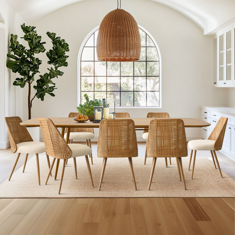 Ensemble de table de salle à manger 8 personnes Atkins avec table extensible et 8 chaises en tissu Boucle
