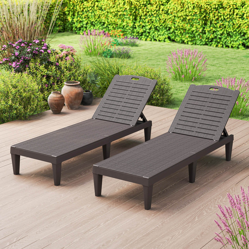 Chaise Lounge Chairs Set of 2 with 5-Position Adjustable Backrests Easy Assembly, Brown