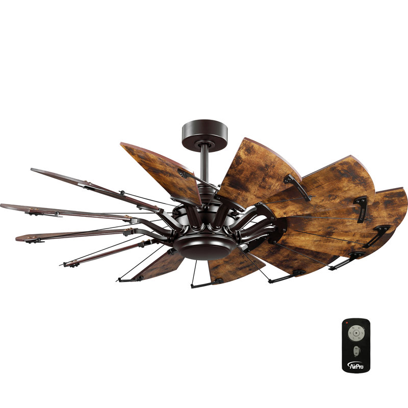 Springer 52" Windmill Architectural Bronze Ceiling Fan with Distressed Walnut Blades, 17.38" H x 52" W x 52" D