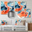 Encre liquide bleue et orange, «V», art mural abstrait en métal-436387653