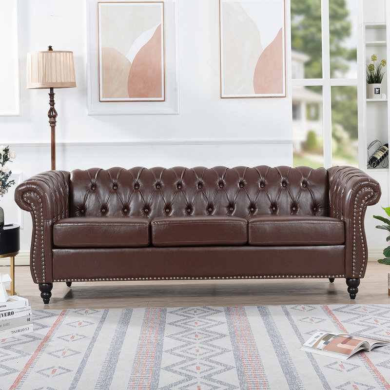 Luxueux canapé Chesterfield en polyuréthane pour un confort et un style ultimes, Marron foncé