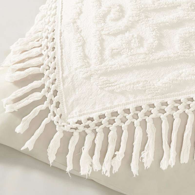 Couvre-lit en coton chenille à médaillon simple / simple TG - Design artistique 100% enchanteur, Ivoire ivoire