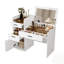 Bureau de coiffeuse 3 en 1 avec miroir rabattable, coiffeuse de maquillage compacte en verre et rangement caché, coiffeuse peu encombrante pour la chambre à coucher