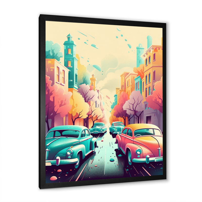 «Orange and Green Retro Roadsters», reproduction sur toile encadrée, Noir, H 20 po x l 12 po x P 1 po
