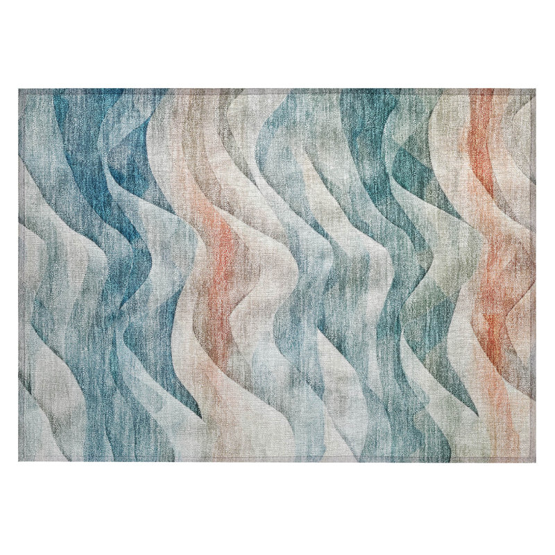 Tapis sarcelle intérieur / extérieur lavable à la machine Claudian ACN1623, Rectangle 1 pi 8 po x 2 pi 6 po