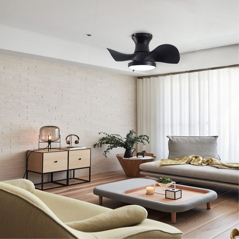 Ventilateur de plafond en ABS avec 3 températures de couleur, lumière et télécommande, moteur à courant continu. Petit ventilateur de plafond à faible bruit et puissant pour la cuisine, la salle à manger, la salle de bain, la salle de bain, la terrasse et le patio.