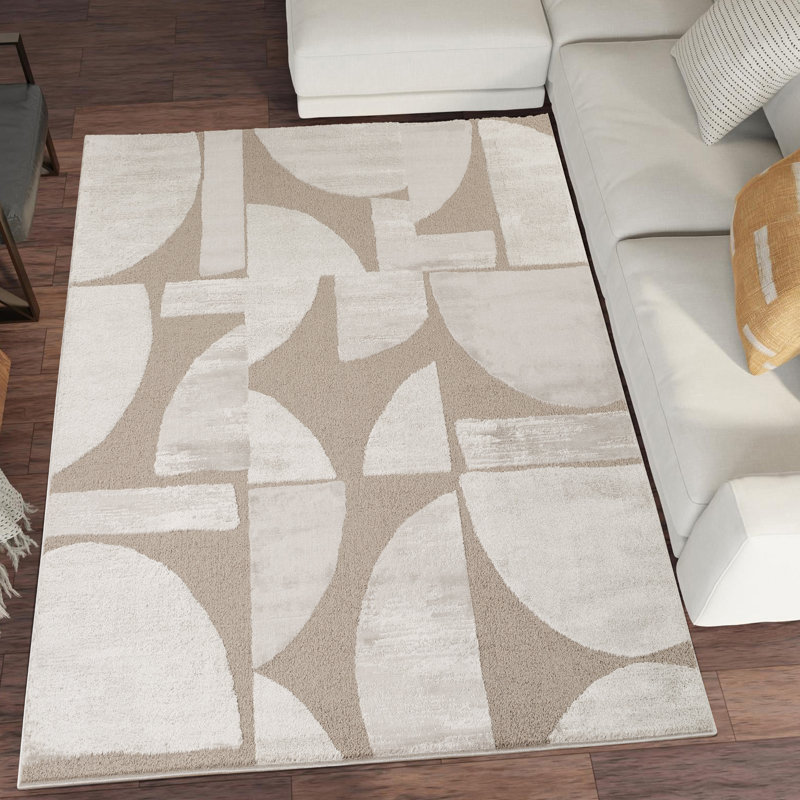 Hamilton Modern Metallic Sheen Area Rug - Polypropylene Weaving - Jute Backing - Abstract Motif Geometric Lines Design Rugs, Mocha
