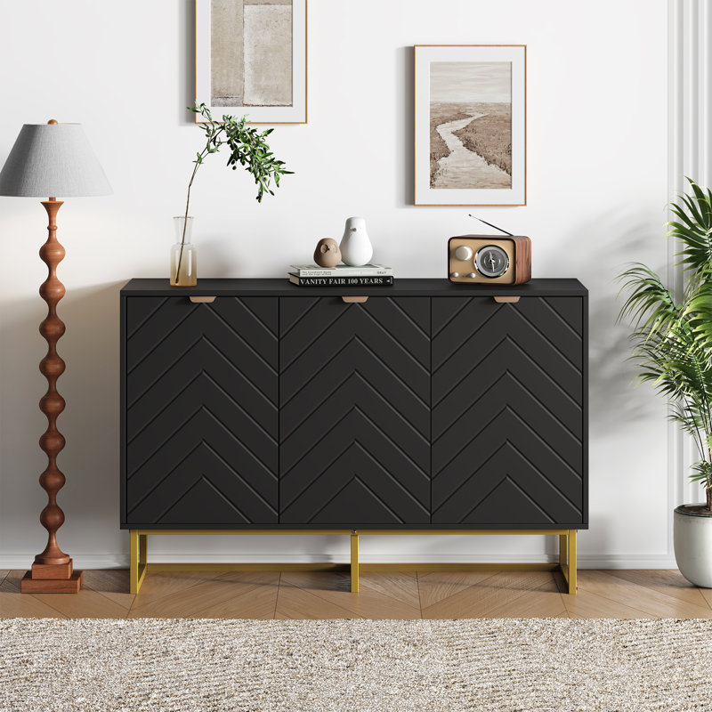 Buffet Modern avec portes à chevrons et console, Noir