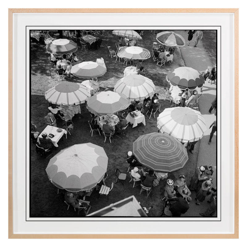 Café Umbrellas Print by Grand Archives, Maple Framed, 22" H x 22" W