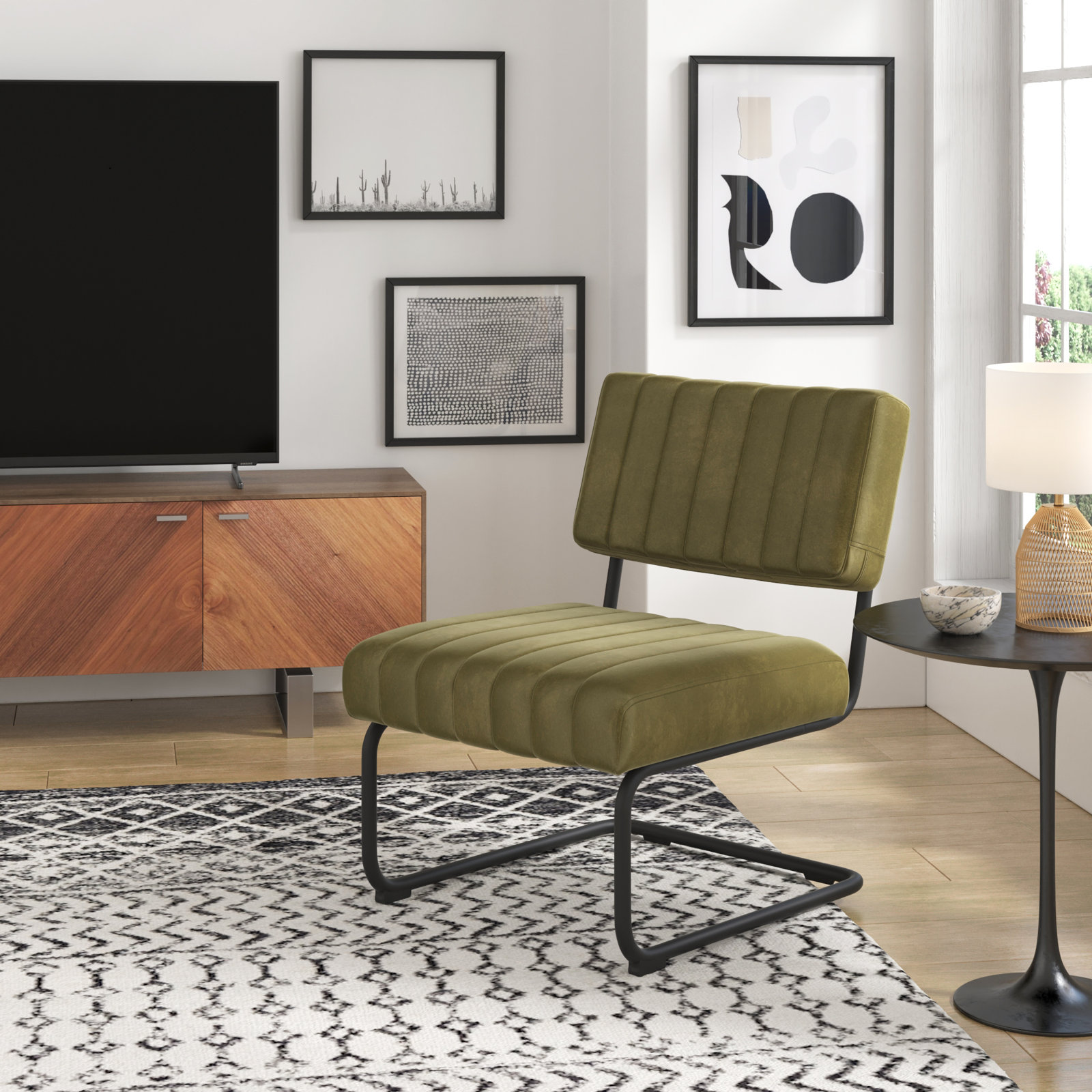 Cayman Upholstered Side Chair, Olive Velvet