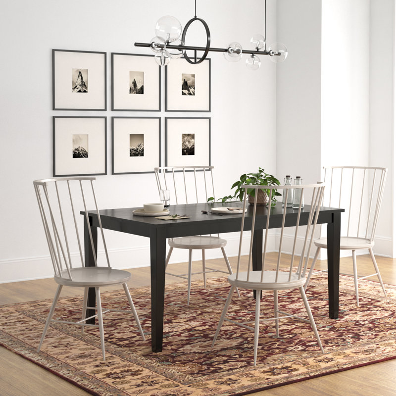 Blum 60" Black Finish Dining Set - 5-Piece, Black Dining Table And High Back Windsor Dining Chairs, Silver Birch