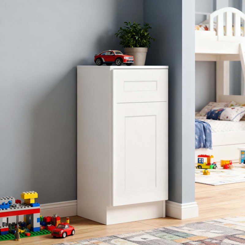 12×24×34.5 Inch White Shaker Solid Wood Base Cabinet, Single Door Drawer Adjustable Shelf Cabinet