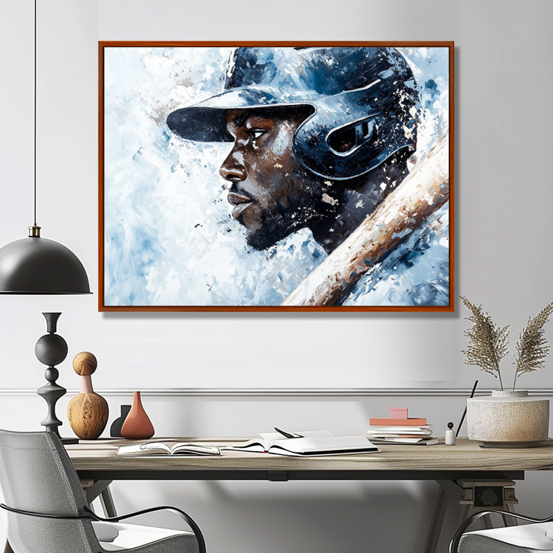 Profil de joueur de baseball - Art mural de baseball sport, Brun, Impression dans un cadre flottant sans passe-parto