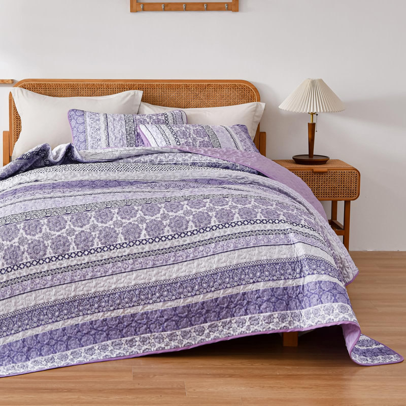 Ensemble de courtepointe 3 pièces Boho, Courtepointe très grand et 2 très grandes taies , Mauve clair