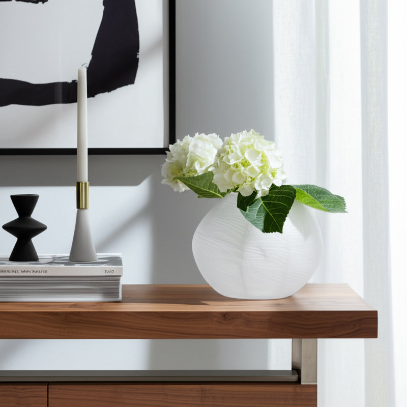 Round Textured Glass Vases with Modern Design and Sculpted Surface Detailing, Decorative Accent Glass Vessels for Contemporary Settings, Set of 2