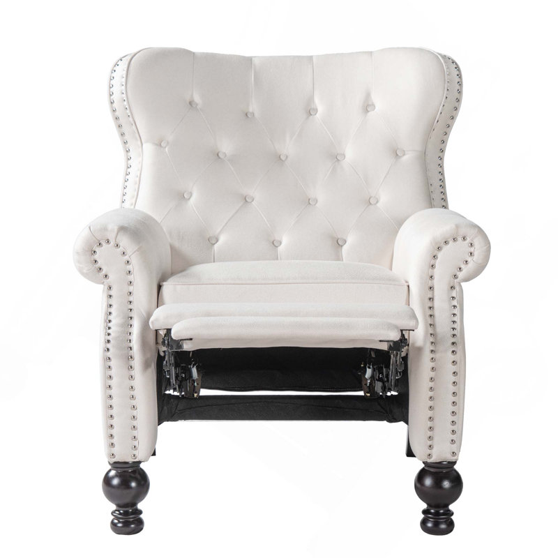 Fauteuil inclinable manuel à 3 positions avec accoudoirs roulés et garniture cloutée, Beige (polyester)