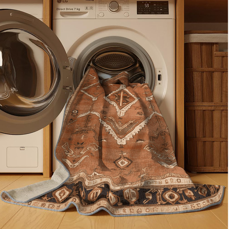 Tapis brun lavable à la machine, Carré 6 pi