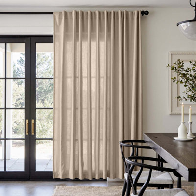 Linen Blend Extra Wide Curtain for Living Room, Rustic Farmhouse Light Filtering Room Divider, Single Panel for Bedroom Windows