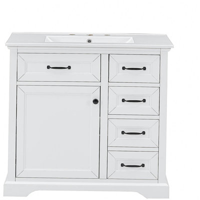 36" Bathroom Vanity with Sink, Ceramic Sink, 2 Tip-out Drawers, Soft Close Door Hinges, White