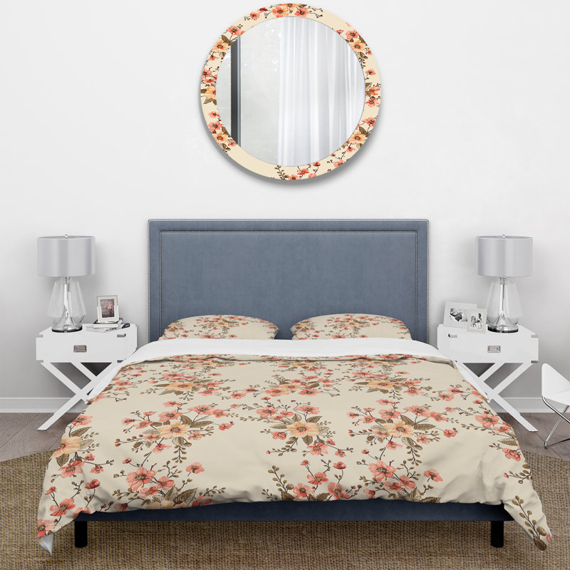 Ensemble de housse de couette traditionnel beige à motif floral Meadows VI - traditionnel