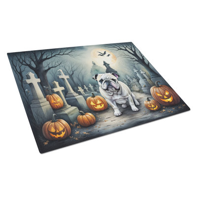 English Bulldog Spooky Halloween Glass Cutting Board Large