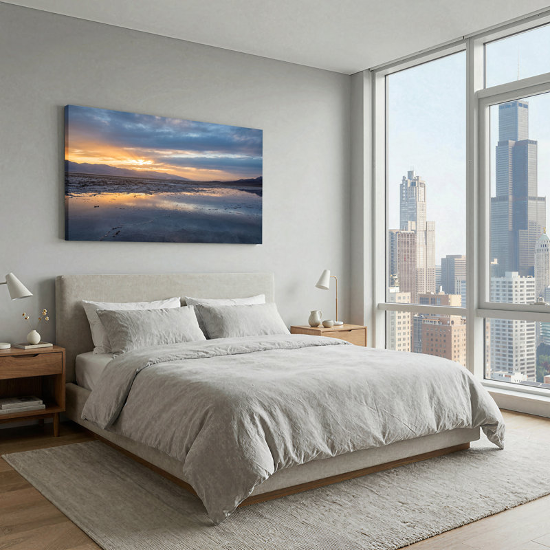 Mountain Range Sunset Reflection on Salt Flat Canvas Wall Art, 46“W x 24”H