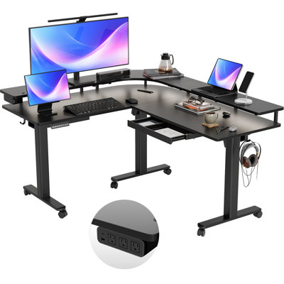 Bureau noir réglable en hauteur avec éclairage intégré