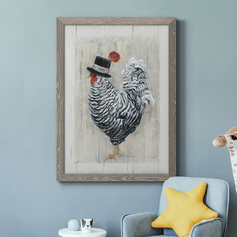 «Sunday Best Rooster», peinture sur toile à cadre flottant, H 44 po x l 31 po x P 1 po, Toile avec cadre gris
