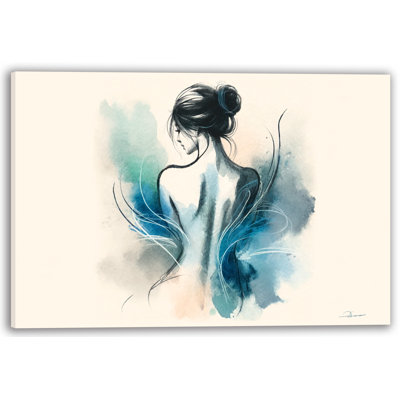 Ethereal Back View Watercolor Line Art - Wrapped Canvas Wall Art