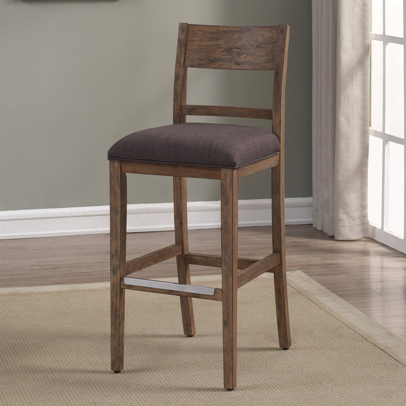 Upholstered Counter Stool with Solid Wood Frame, Charcoal, Brown, Bar Stool (30" Seat Height)
