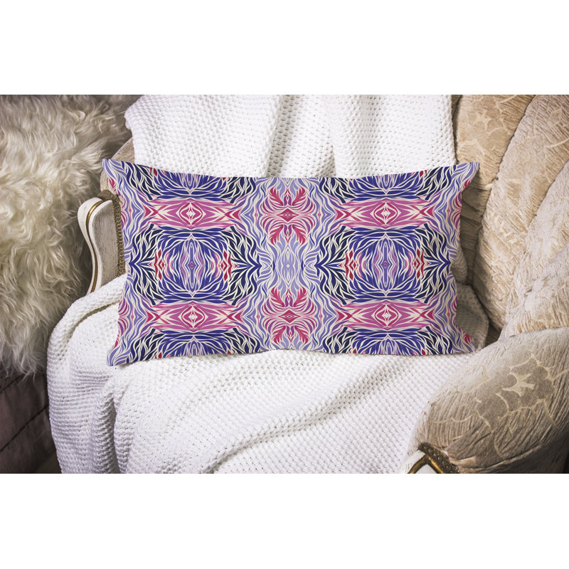 Leafy Whirl  Rectangular Throw Pillow, Blue/Pink