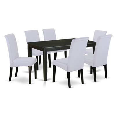 Ensemble de salle à manger 7 pièces composé d'une table de salle à manger rectangulaire et de 6 chaises Parson rembourrées en tissu gris, noir